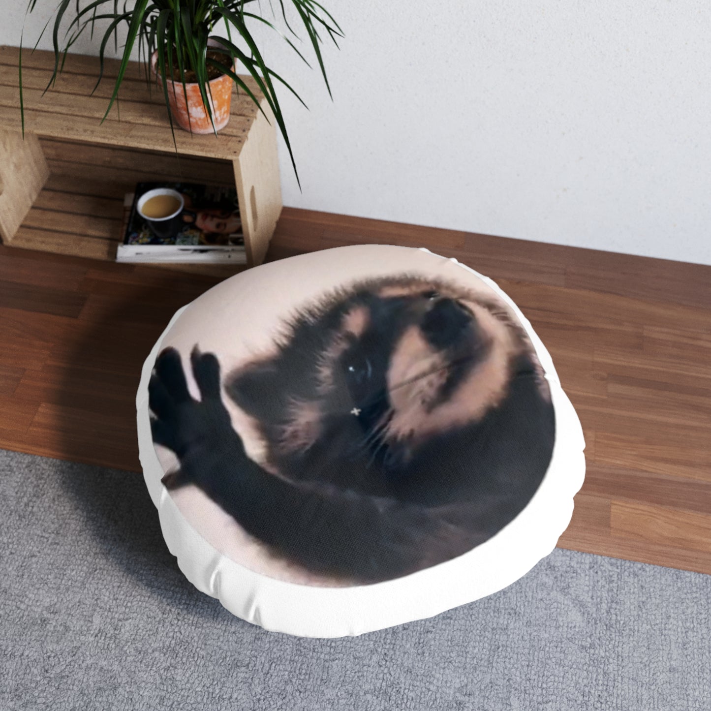 Pedro Raccoon Tufted Floor Pillow, Round